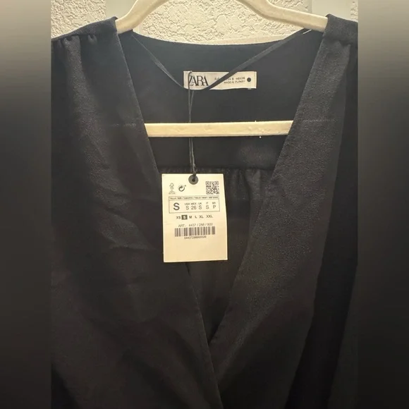 ZARA Black Long Sleeve V Neck Dress size Small - Picture 5 of 6